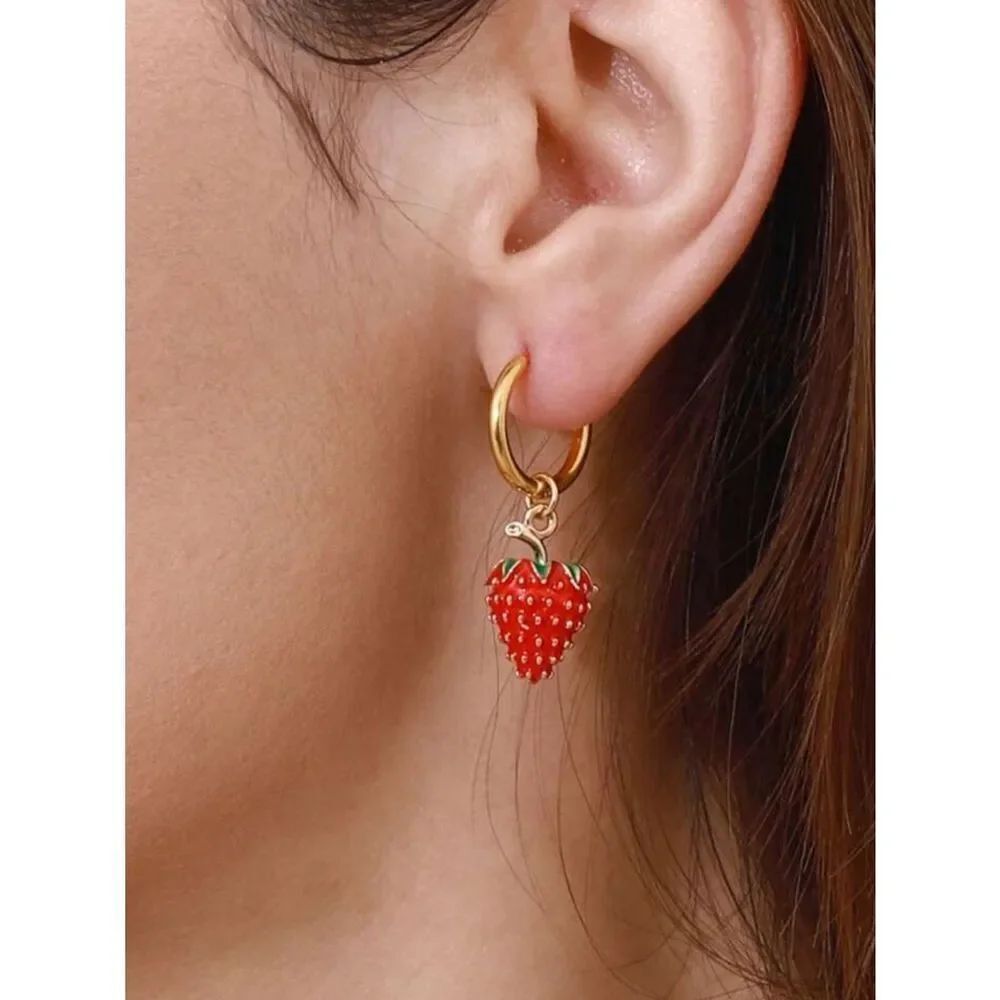 Strawberry hoop earrings #2624